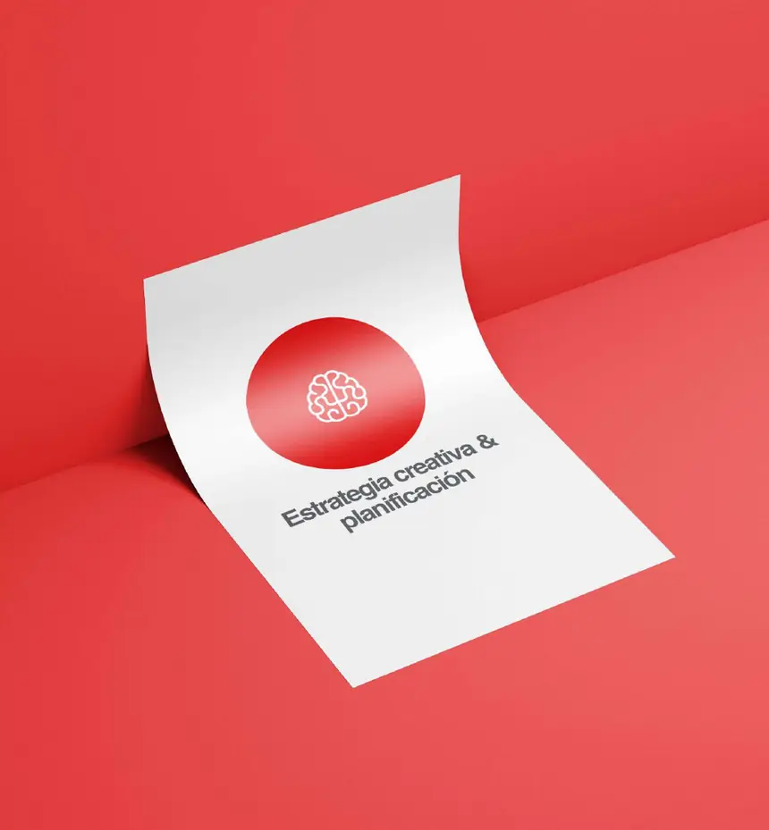 Hoja de papel con icono de cerebro sobre fondo rojo
